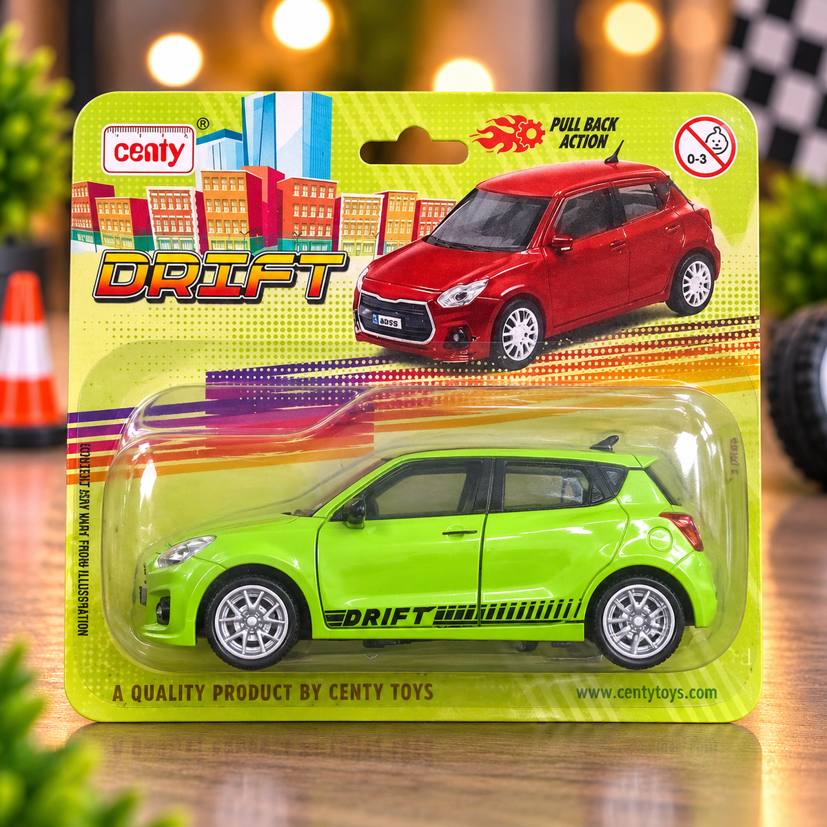 Centy Drift Pull Back Toy Car – Green Sports Hatchback Miniature Car with Realistic Design for Kids | 3 Years+