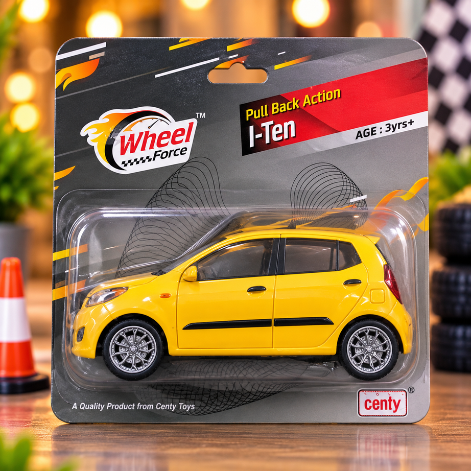 Centy Wheel Force I-Ten Toy Car – Yellow Pull Back Action Miniature Hatchback Car for Kids | Age 3+ Years