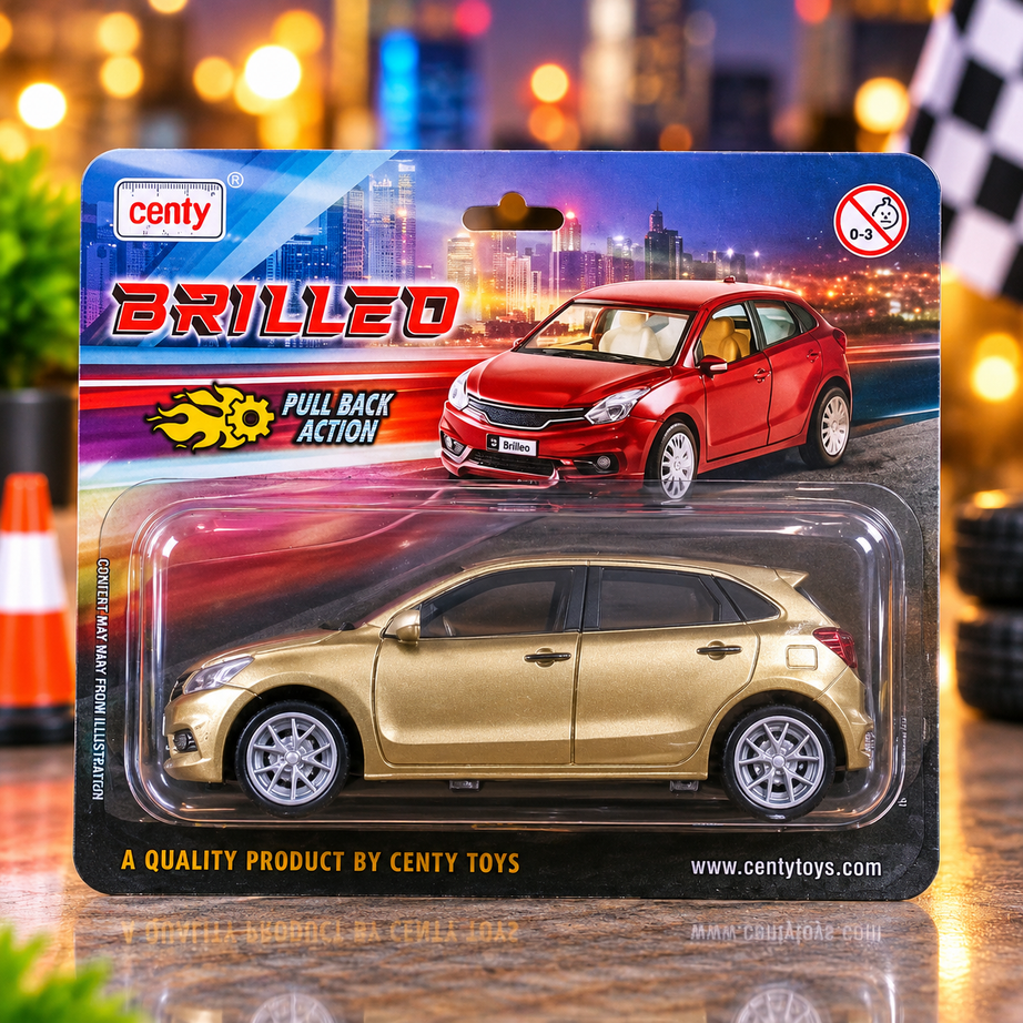 Centy Brilleo Pull Back Toy Car – Metallic Gold Miniature Hatchback Car for Kids & Collectors