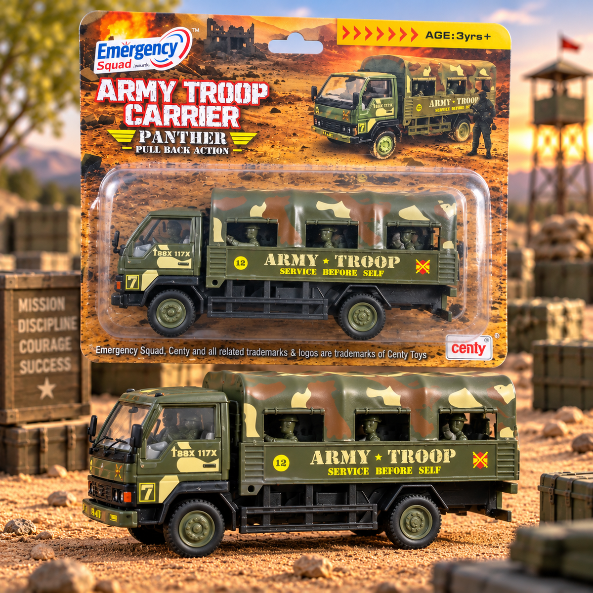 Centy Emergency Squad Army Troop Carrier Military Truck Toy – Pull Back Action Vehicle for Kids