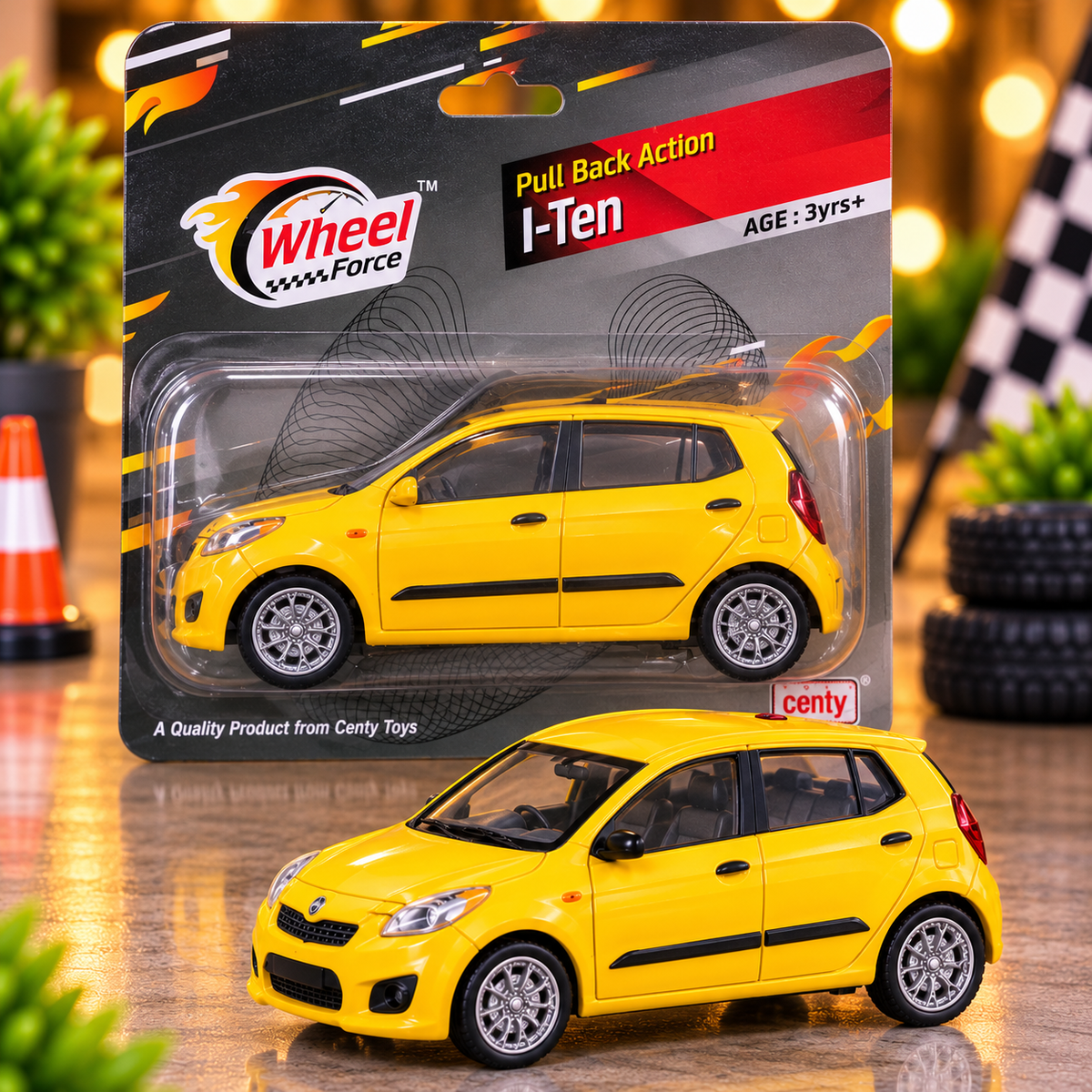 Centy Wheel Force I-Ten Toy Car – Yellow Pull Back Action Miniature Hatchback Car for Kids | Age 3+ Years