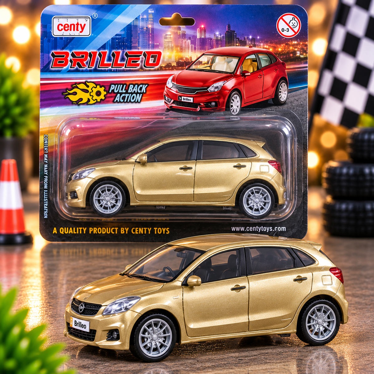 Centy Brilleo Pull Back Toy Car – Metallic Gold Miniature Hatchback Car for Kids & Collectors