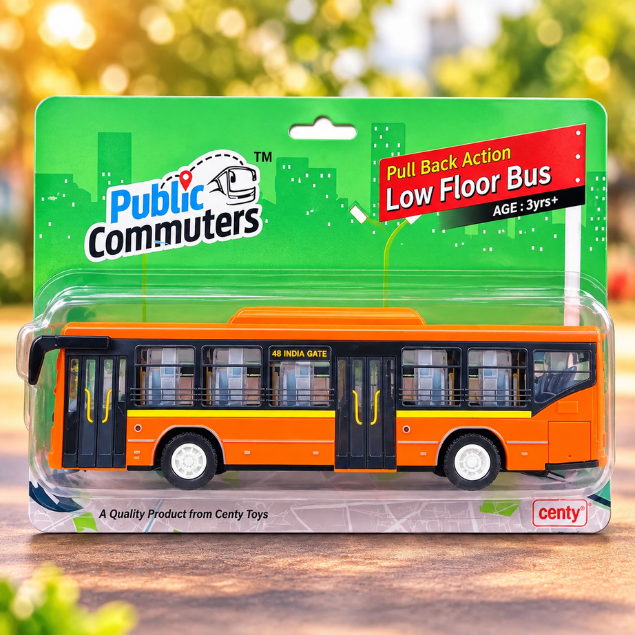Centy Public Commuters Low Floor City Bus Toy – Pull Back Action | Orange Bus Model for Kids 3+ Years