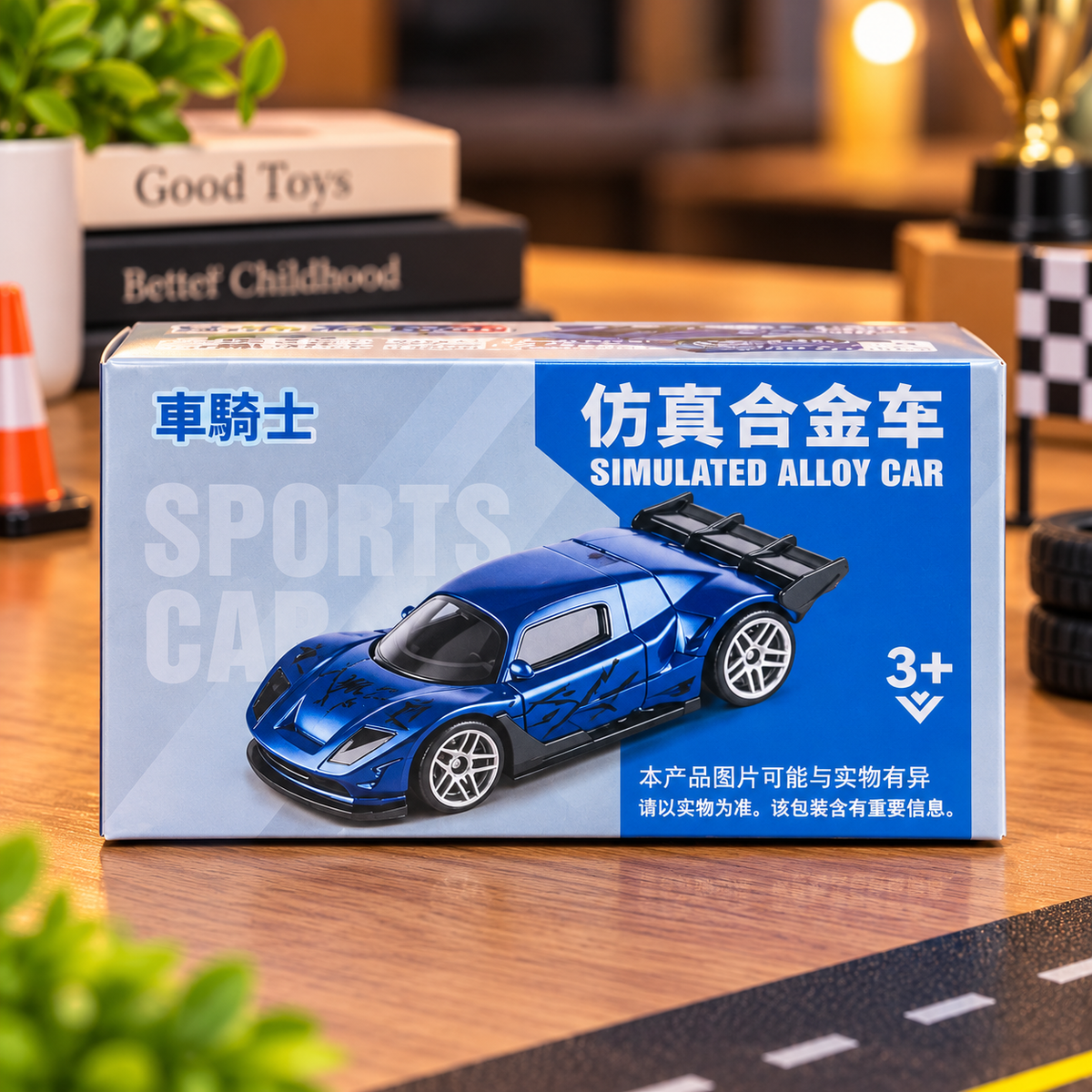 Blue Sports Racing Die-Cast Alloy Toy Car with Rear Spoiler – Miniature Collectible Model for Kids & Car Lovers