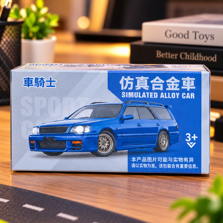 Blue Sports Wagon Die-Cast Alloy Toy Car with Racing Graphics – Miniature Collectible Model