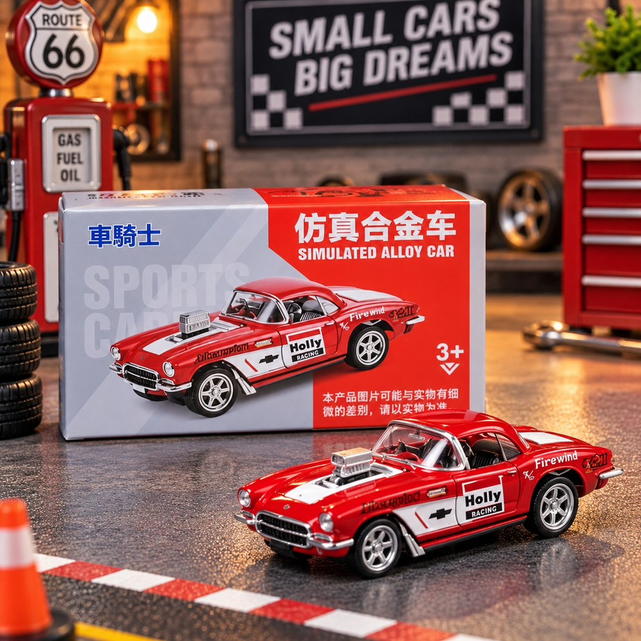 Vintage Red Muscle Racing Car Die-Cast Alloy Toy with Supercharger – Classic Sports Car Collectible