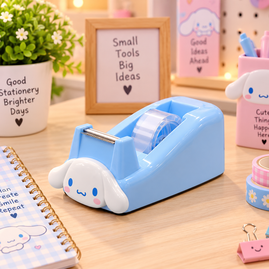 Cute Cinnamoroll Bunny Tape Dispenser with Tape Roll – Kawaii Blue Desktop Stationery Holder for Kids & Office