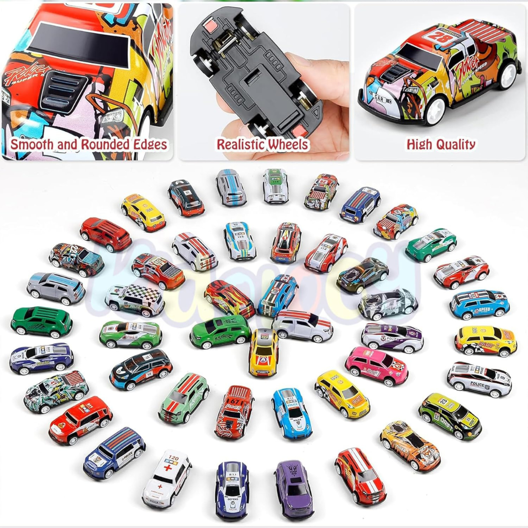 48-Piece Pull Back Car Set | Mini Racing Toy Vehicles for Kids 3+ | Bulk Cars & Trucks | Fun Learning Toys & Birthday Gifts for Boys & Girls