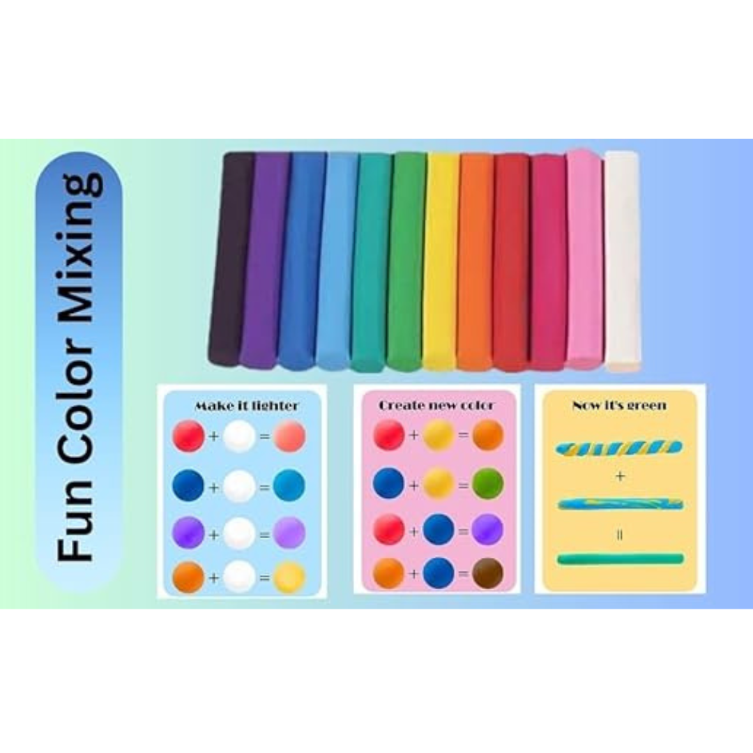Modelling Clay Colouring Modeling Clay Set | Pack of 12 Color Bars + 1 Roller + 4 Moulds | Crea ...