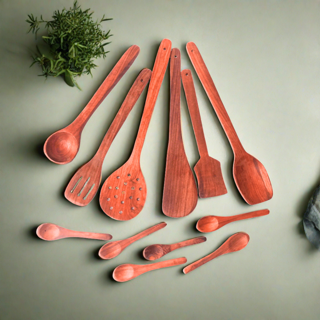 12 Piece Wooden Teaspoons (Big & Small) - Kids Bestie