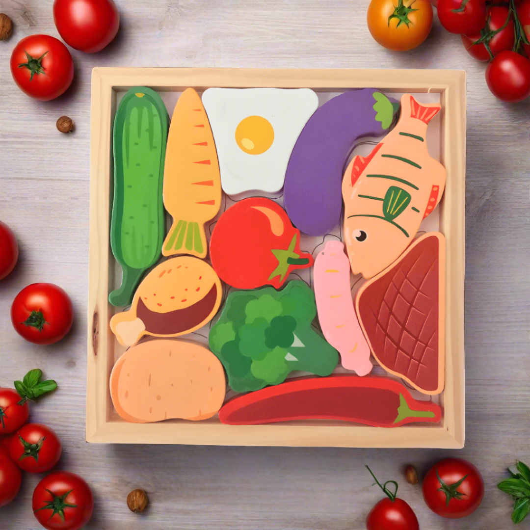 12 Pieces Wooden Puzzle (Vegetables) - Kids Bestie