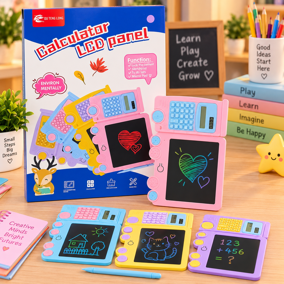 2-in-1 Calculator LCD Writing Tablet for Kids – Digital Drawing Pad with Calculator, Reusable Electronic Sketch Board & Educational Learning Toy