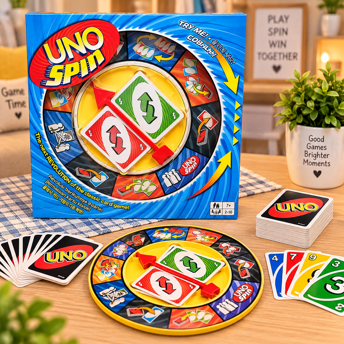 UNO Spin Card Game with Spinning Wheel – Fun Family Strategy Board Game for Kids & Adults | 2–10 Players | Ages 7+