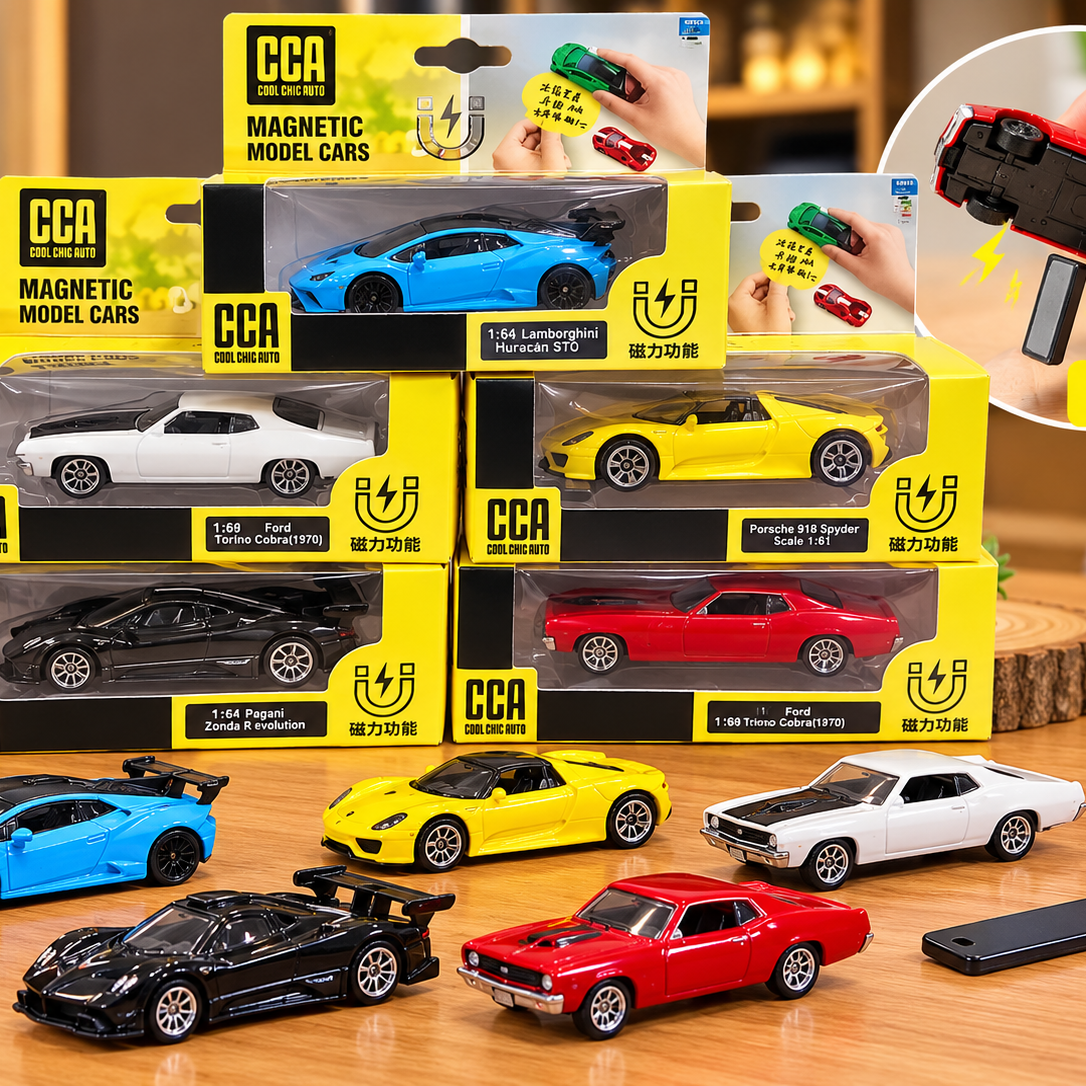 CCA Magnetic Die-Cast Model Cars 1:64 Scale – Premium Miniature Sports & Classic Car Collection with Magnetic Function | Lamborghini, Porsche, Pagani & Ford | Assorted Models