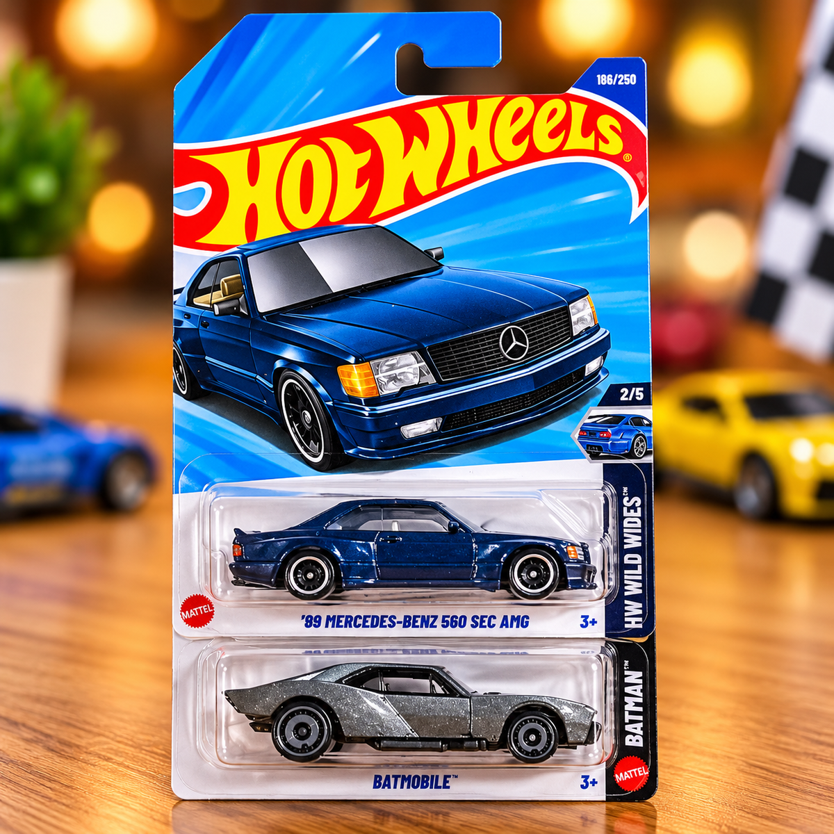 1 +1 Hot Wheels Combo- '89 Mercedes-Benz 560 SEC AMG & Batmobile Die-Cast Toy Cars – 2 Car Collectible Combo | HW Wild Wides & Batman Series | Mattel Miniature Cars