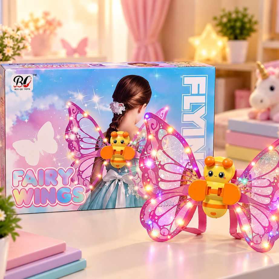 LED Light-Up Butterfly Fairy Wings for Kids – Magical Glowing Fairy Costume Wings with Cute Bee Design | Fancy Dress & Pretend Play Toy