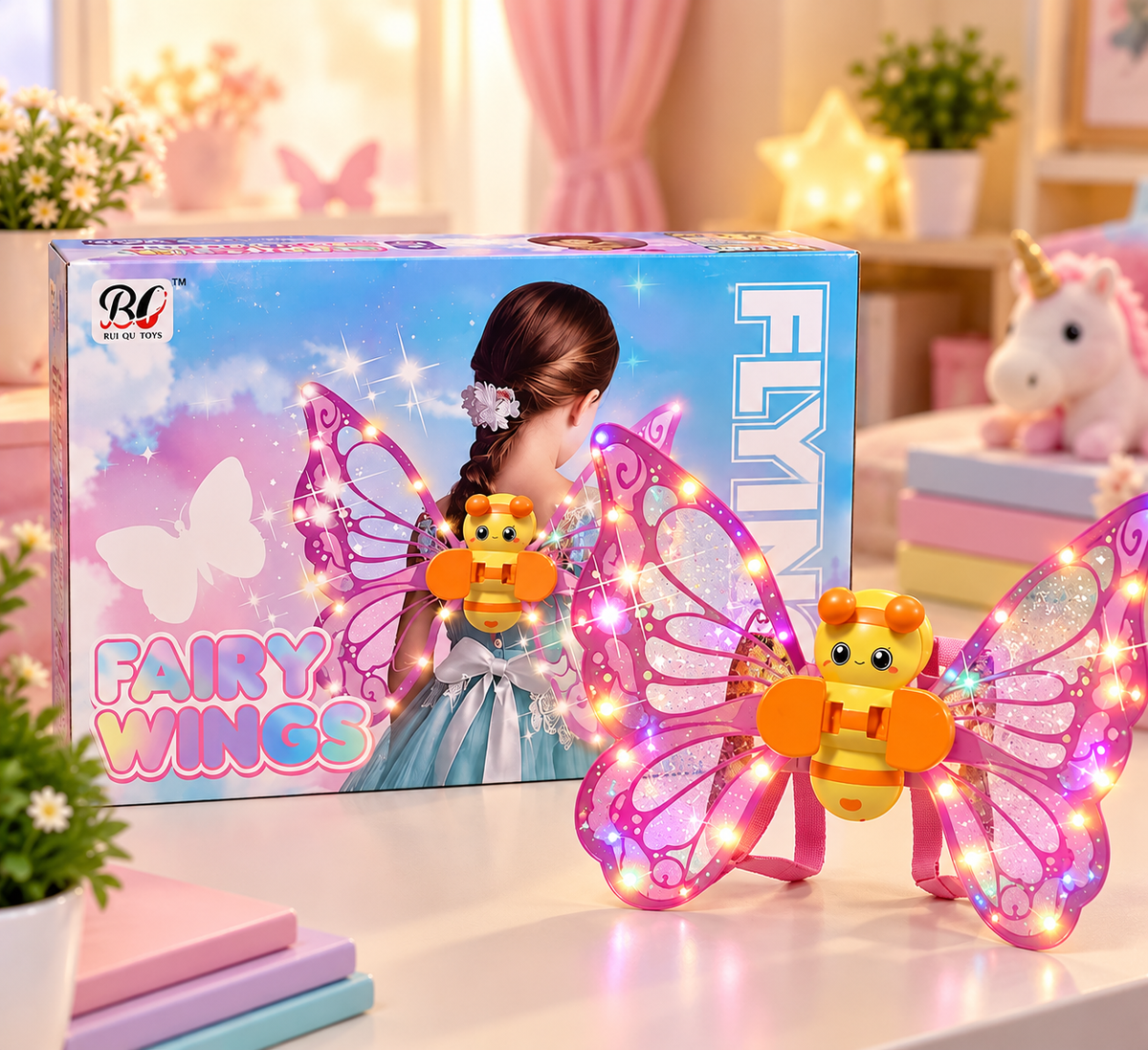 LED Light-Up Butterfly Fairy Wings for Kids – Magical Glowing Fairy Costume Wings with Cute Bee Design | Fancy Dress & Pretend Play Toy