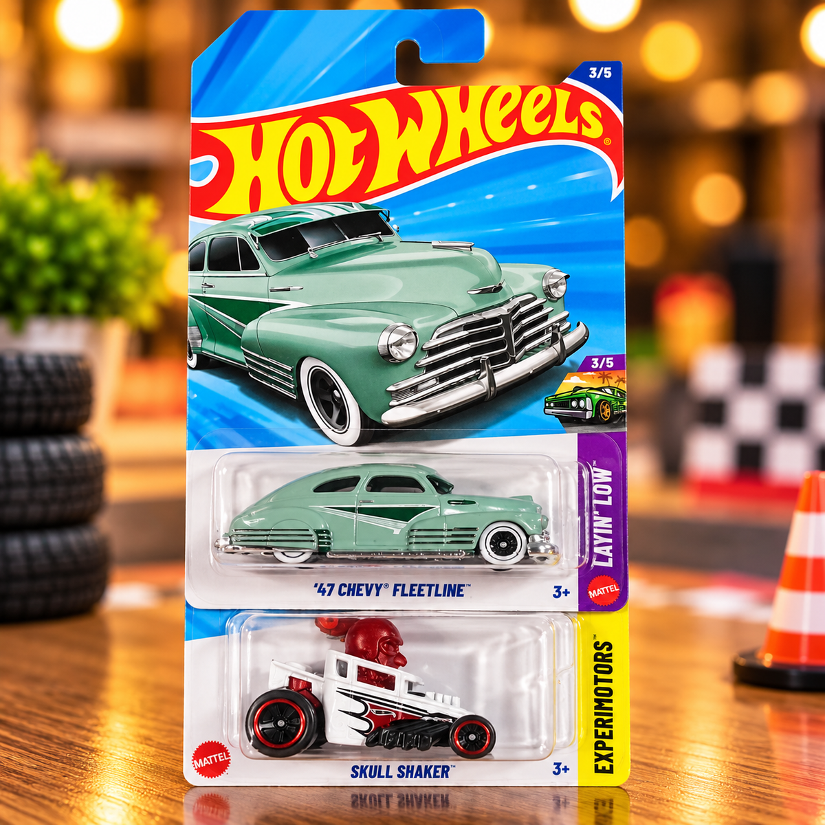 1+1 Hot Wheels Combo '47 Chevy Fleetline & Skull Shaker Die-Cast Toy Cars – Set of 2 | Mattel Collectible Combo