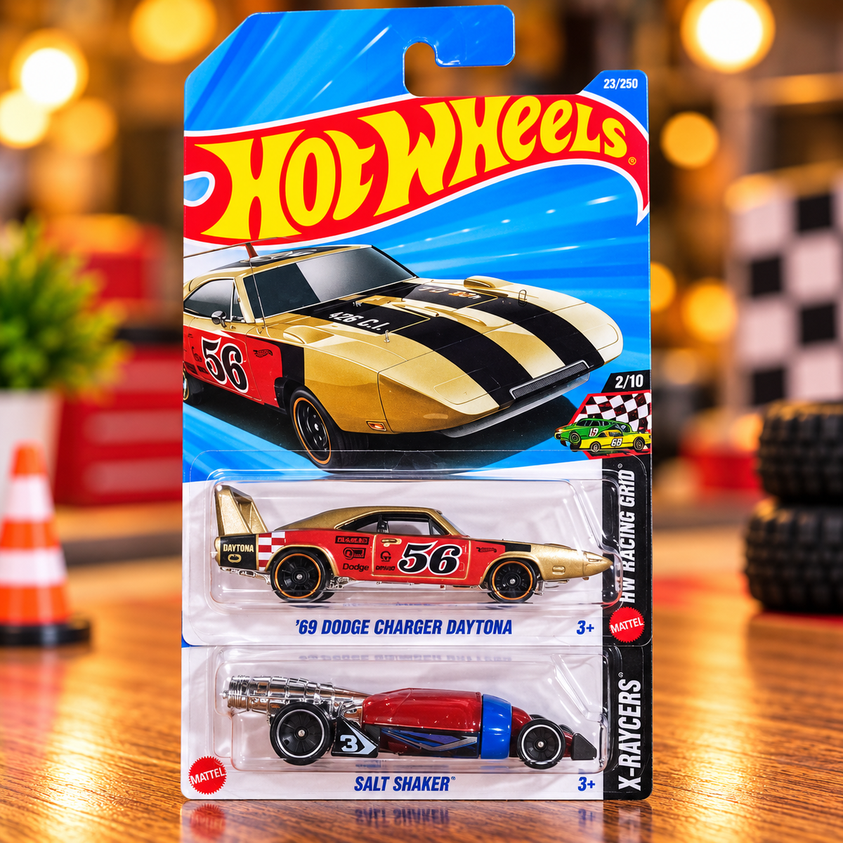 1+1 Hot Wheels Combo '69 Dodge Charger Daytona & Salt Shaker Die-Cast Toy Cars – Set of 2 | Mattel Racing Collectible Combo