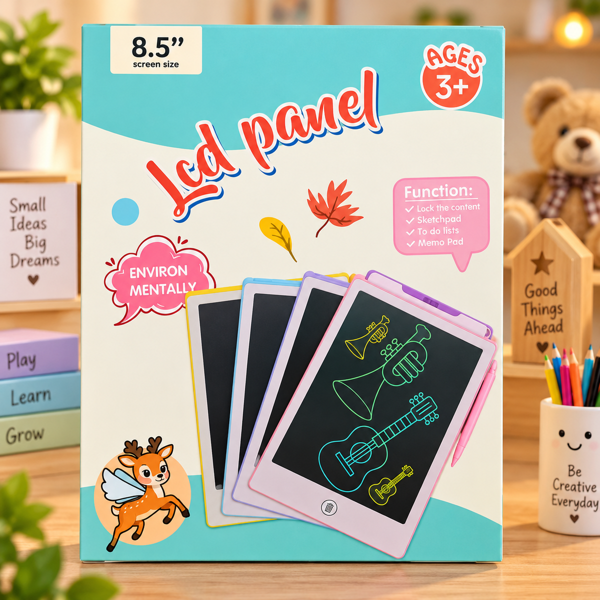 8.5 Inch LCD Writing Tablet for Kids with Educational Learning Cards – Reusable Digital Drawing Pad & Handwriting Practice Board