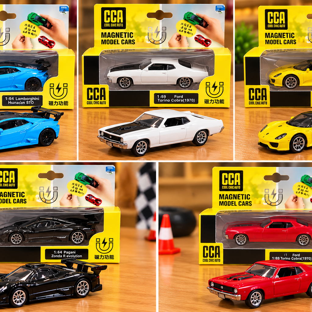 CCA Magnetic Die-Cast Model Cars 1:64 Scale – Premium Miniature Sports & Classic Car Collection with Magnetic Function | Lamborghini, Porsche, Pagani & Ford | Assorted Models
