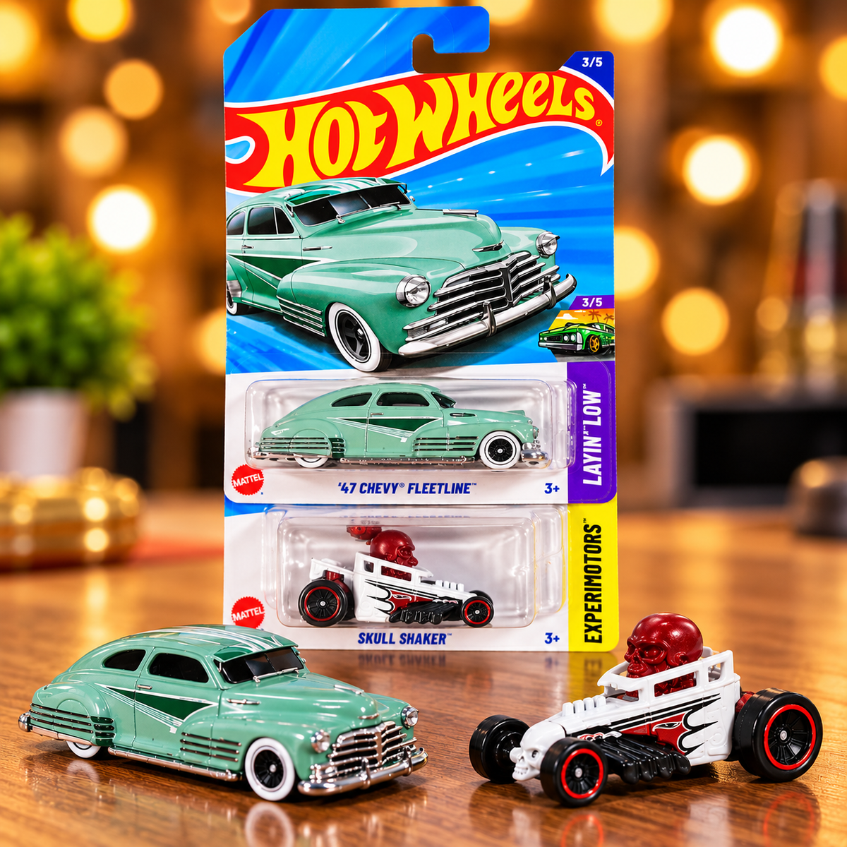 1+1 Hot Wheels Combo '47 Chevy Fleetline & Skull Shaker Die-Cast Toy Cars – Set of 2 | Mattel Collectible Combo