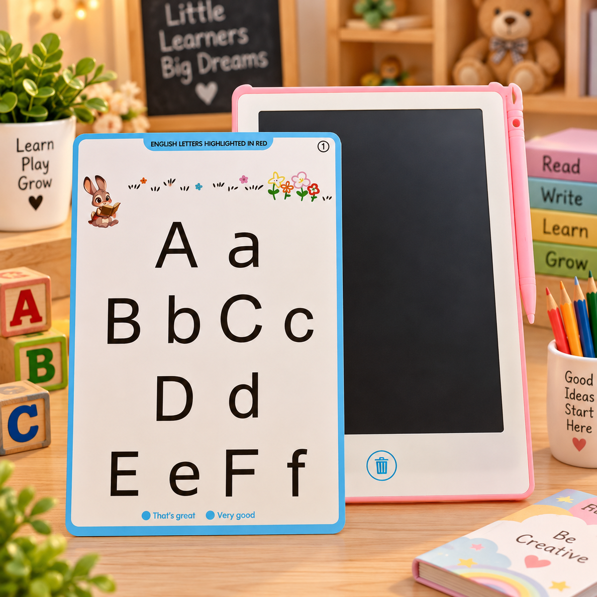8.5 Inch LCD Writing Tablet for Kids with Educational Learning Cards – Reusable Digital Drawing Pad & Handwriting Practice Board