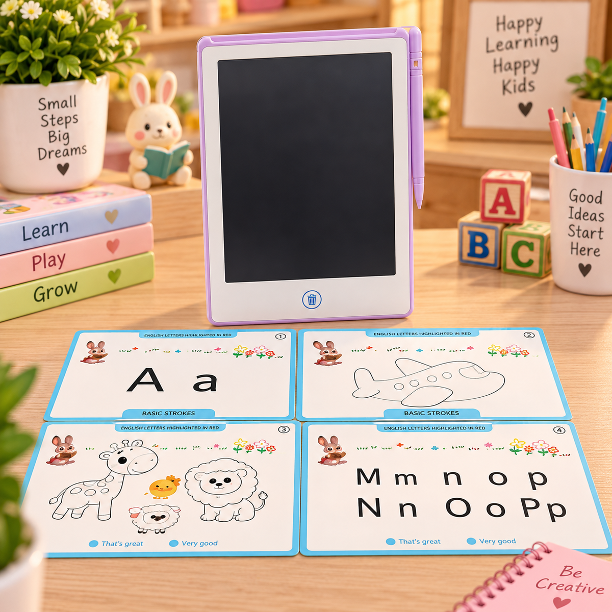 8.5 Inch LCD Writing Tablet for Kids with Educational Learning Cards – Reusable Digital Drawing Pad & Handwriting Practice Board