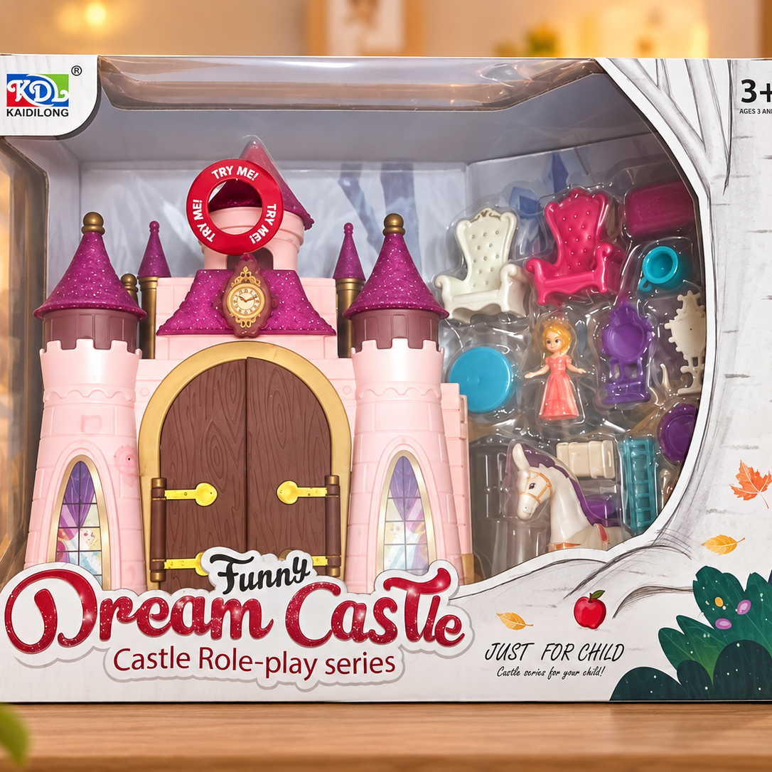 KDL Funny Dream Castle Princess Playset with Mini Doll, Horse & Furniture Accessories | Kids Pretend Play Toy