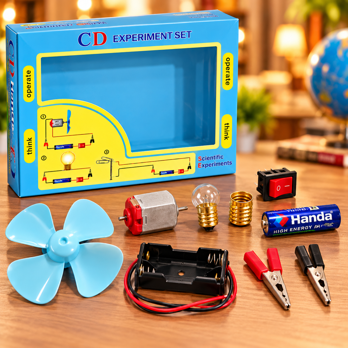 CD Science Experiment Set for Kids – DIY Electric Circuit Learning Kit with Motor, Fan & Bulb