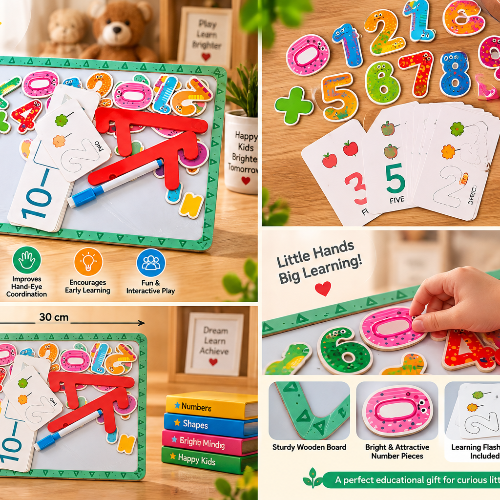 Kids Educational Magnetic Numbers & Math Learning Board with Flashcards, Marker & Eraser – Early Learning Activity Set
