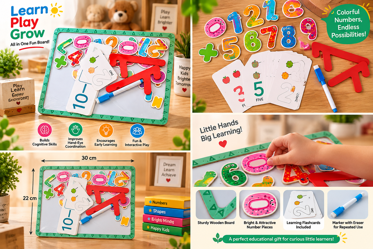 Kids Educational Magnetic Numbers & Math Learning Board with Flashcards, Marker & Eraser – Early Learning Activity Set