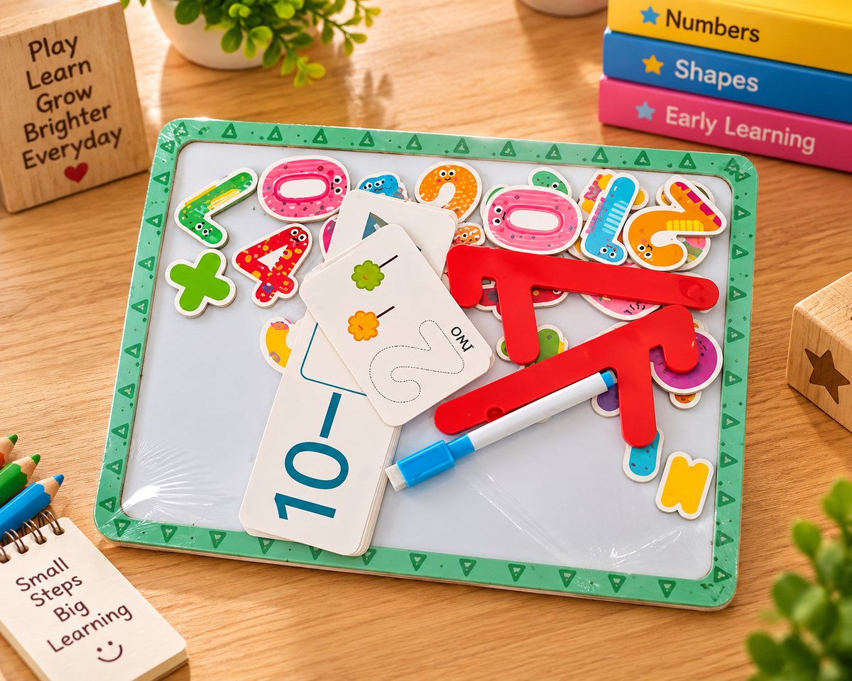 Kids Educational Magnetic Numbers & Math Learning Board with Flashcards, Marker & Eraser – Early Learning Activity Set
