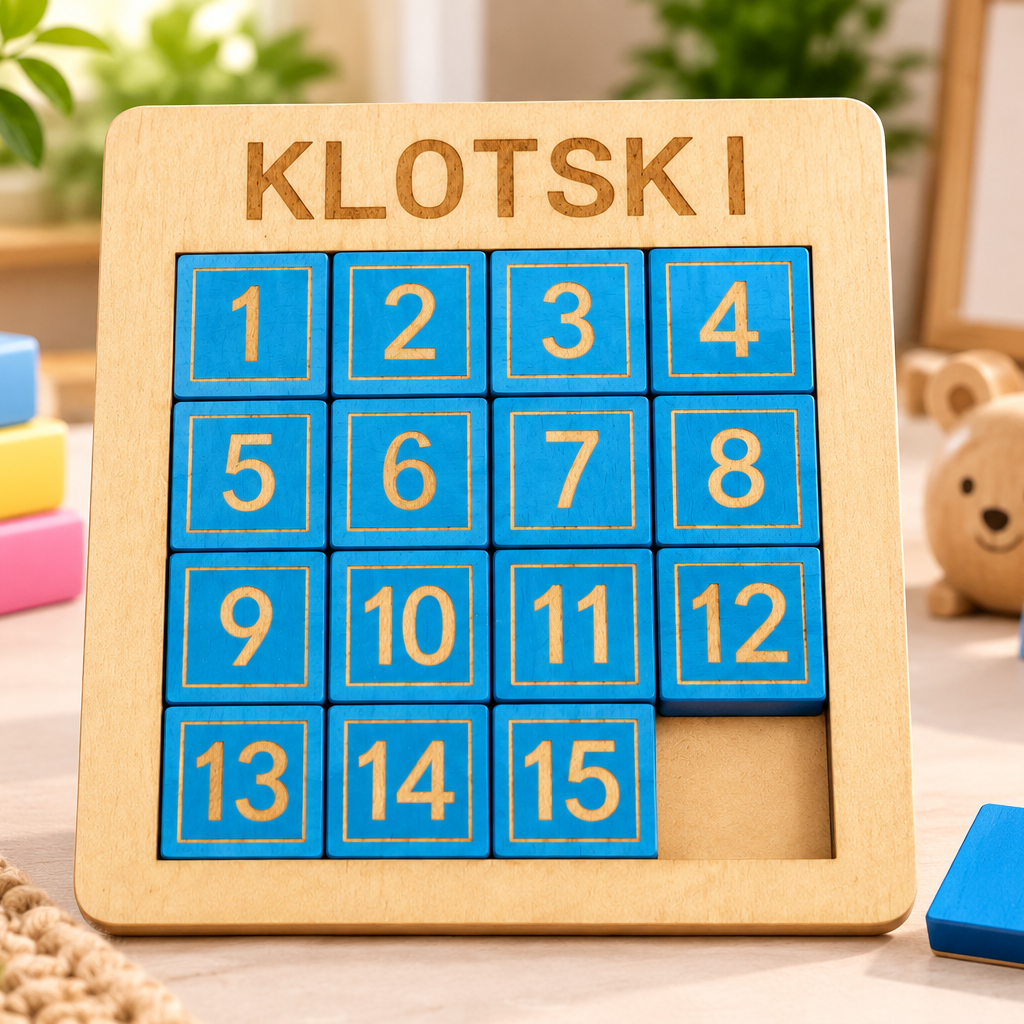 Wooden Number 1–15 Sliding Puzzle for Kids – Classic 15-Puzzle Number Sequencing Brain Game & Educational Toy
