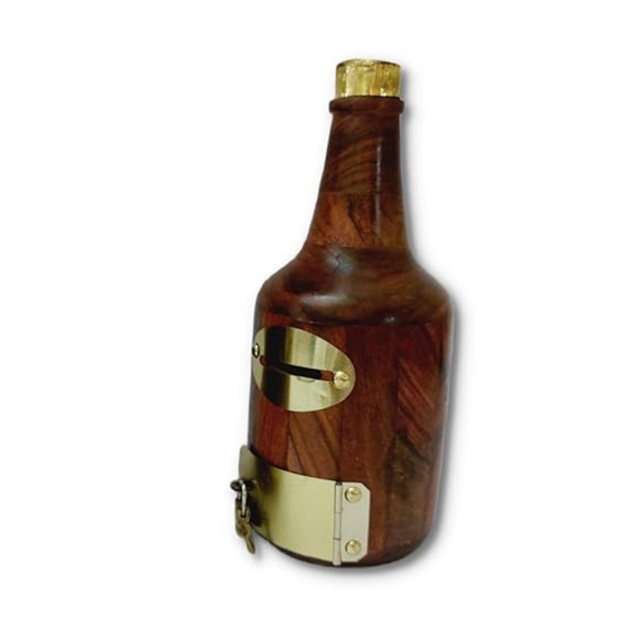 Wooden Bottle Shaped Money Bank – Coin Saving Box