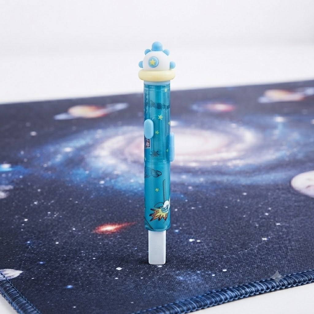 Space Rocket Push-Style Mechanical Eraser with Cute Cartoon Design & Refillable Core