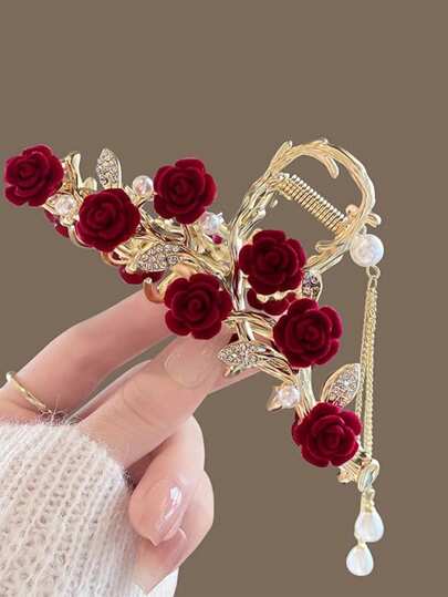 RoyalRose Crystal Hair Claw Clip 🌹✨ | Elegant Floral Gold Finish Statement Clip