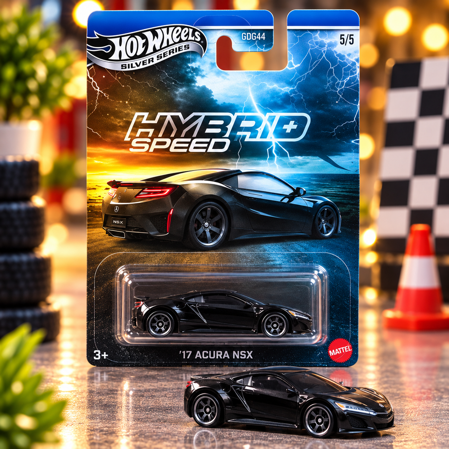 Hot Wheels Silver Series ’17 Acura NSX – Hybrid Speed 5/5 | Black Die-Cast Sports Car
