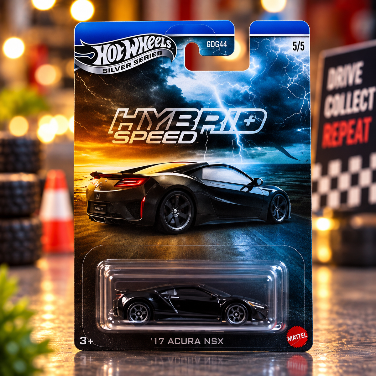 Hot Wheels Silver Series ’17 Acura NSX – Hybrid Speed 5/5 | Black Die-Cast Sports Car