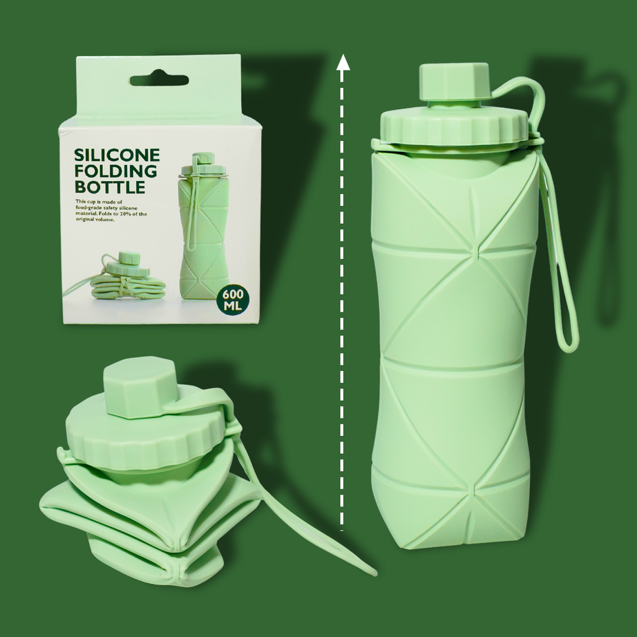 Foldable Silicone Water Bottle | Portable, Leak-Proof & Reusable | Travel, Gym & School Bottle