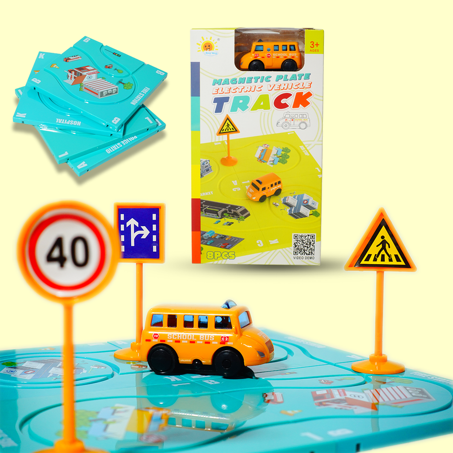 Magnetic Plate Electric Vehicle Track | DIY Racing Track Set with Car | Educational Magnetic Toy for Kids