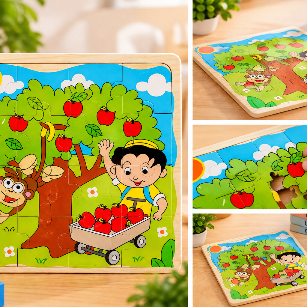 Colourful Wooden Apple Orchard Jigsaw Puzzle for Kids – Educational Picture Puzzle & Brain Development Toy