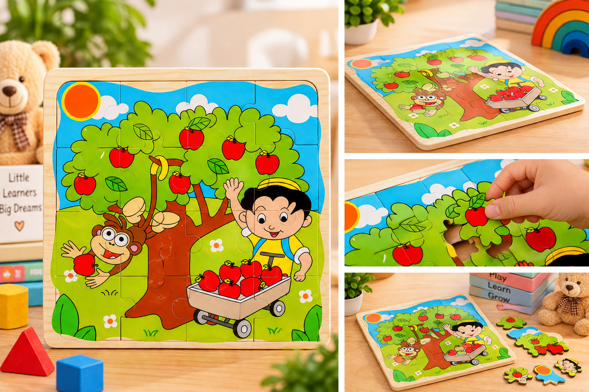 Colourful Wooden Apple Orchard Jigsaw Puzzle for Kids – Educational Picture Puzzle & Brain Development Toy
