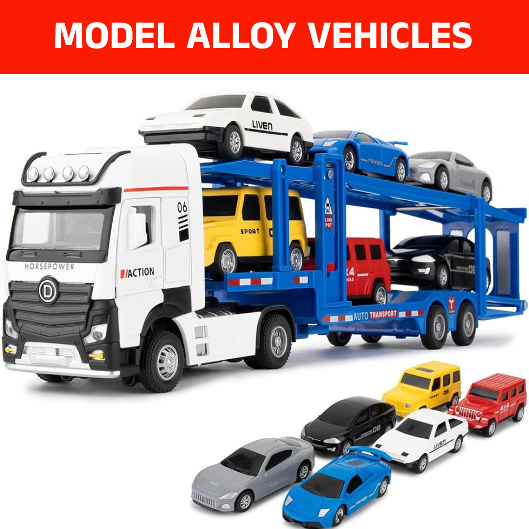 Model Alloy Car Carrying Truck with 6 Cars | With Mini Metal Vehicles | Durable Toy Set for Kids