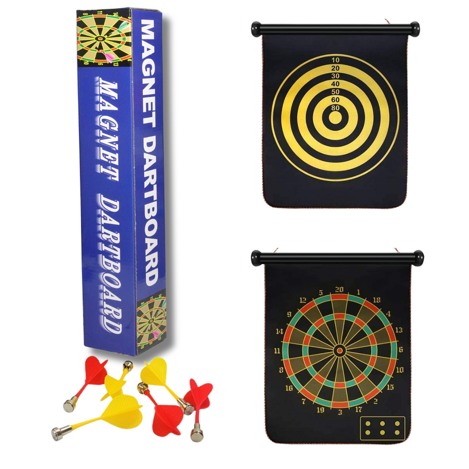 2 in 1 Magnetic Dart Board Game with 6 Magnetic Darts – Roll-Up Edition(Front & Back) | KidsBestie