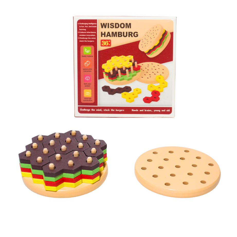 Hamburger Shape Sorter Column Puzzle Stacking Toy For Kids