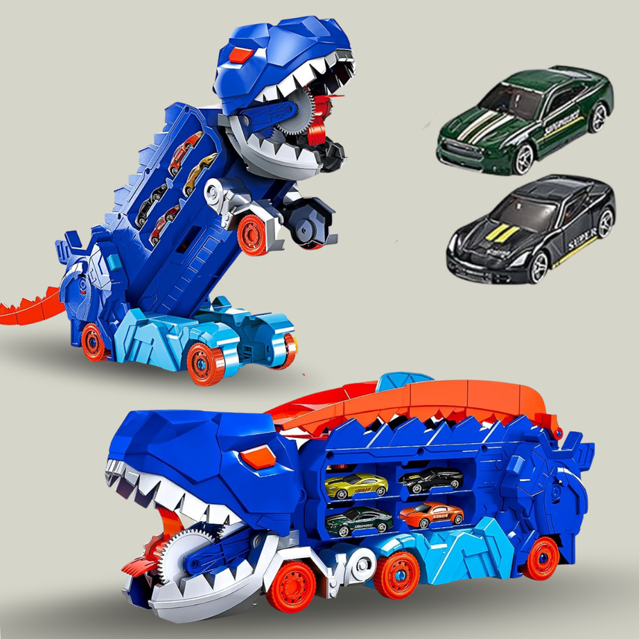 2-in-1 Foldable Dinosaur Eating Cars | Transforming Dino Truck Toy with Launcher & Storage | Action Toy for Kids