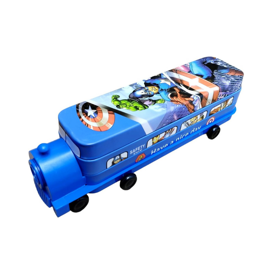 Train Shape Metal Pencil Box with Wheels – For Kids | KidsBestie