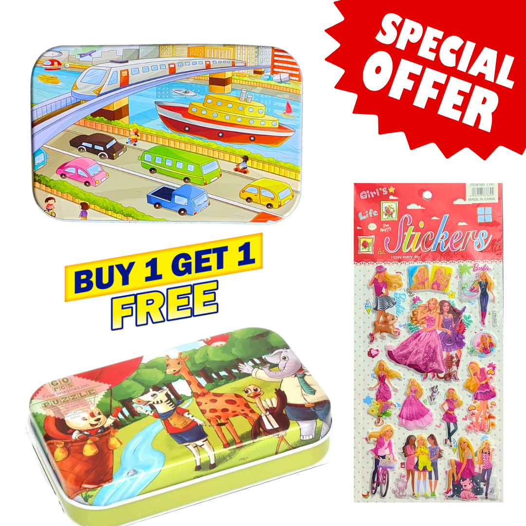 Buy 1 Get 1  Wooden Jigsaw Puzzle (60 Piece) in Metal Tin Box and Free Sticker