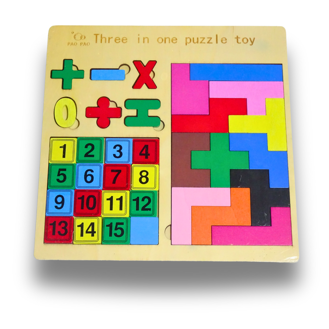 Three-in-One Puzzle with Numbers, Shapes Calculations– KidsBestie Learning Fun!